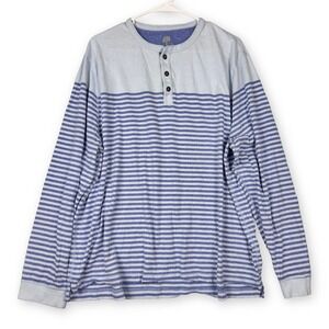 Ocean & Coast Mens XXL Blue Striped Long Sleeve Henley Shirt 100% Cotton